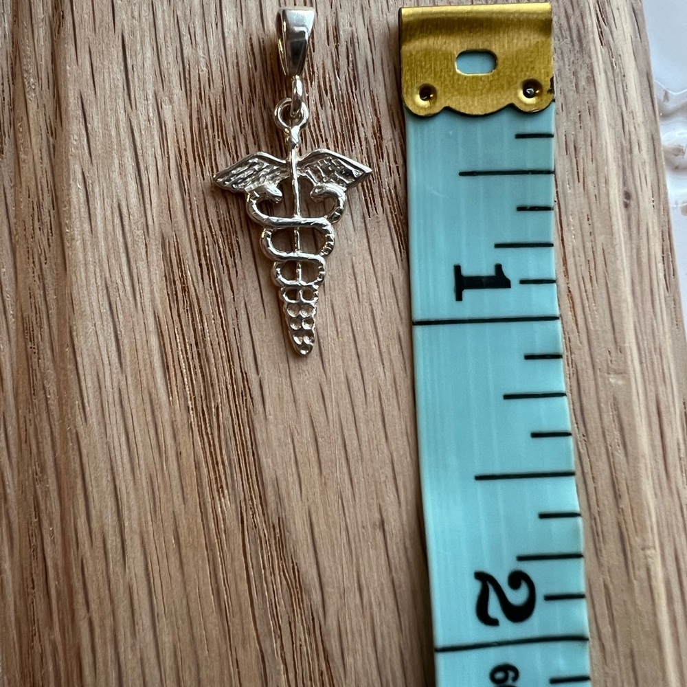 Caduceus Pendant Vintage Sterling Silver NOS Medical Symbol - Picture 4 of 4